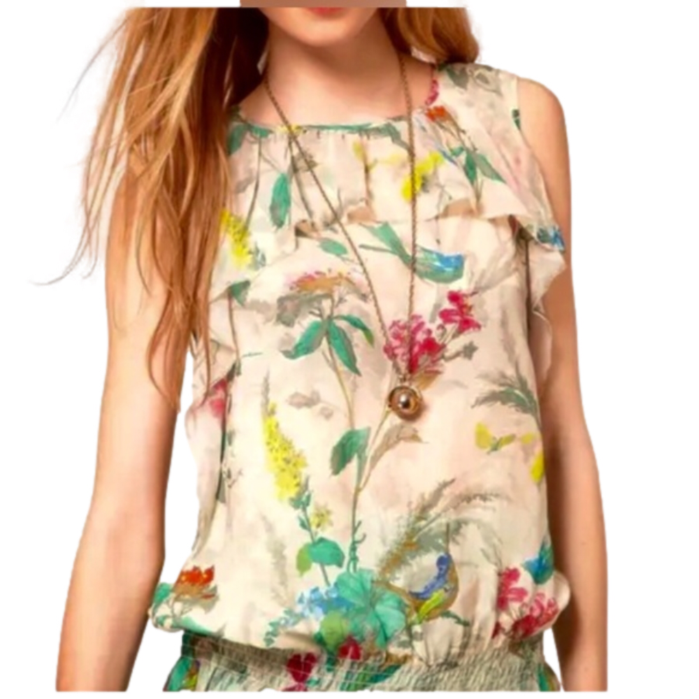 Ted Baker London Floral Ruffle Blouse - Cream and Multicolor